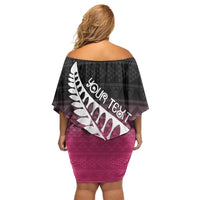 Pink Silver Fern Spirit Taniko Tukutuku Personalised Off Shoulder Short Dress