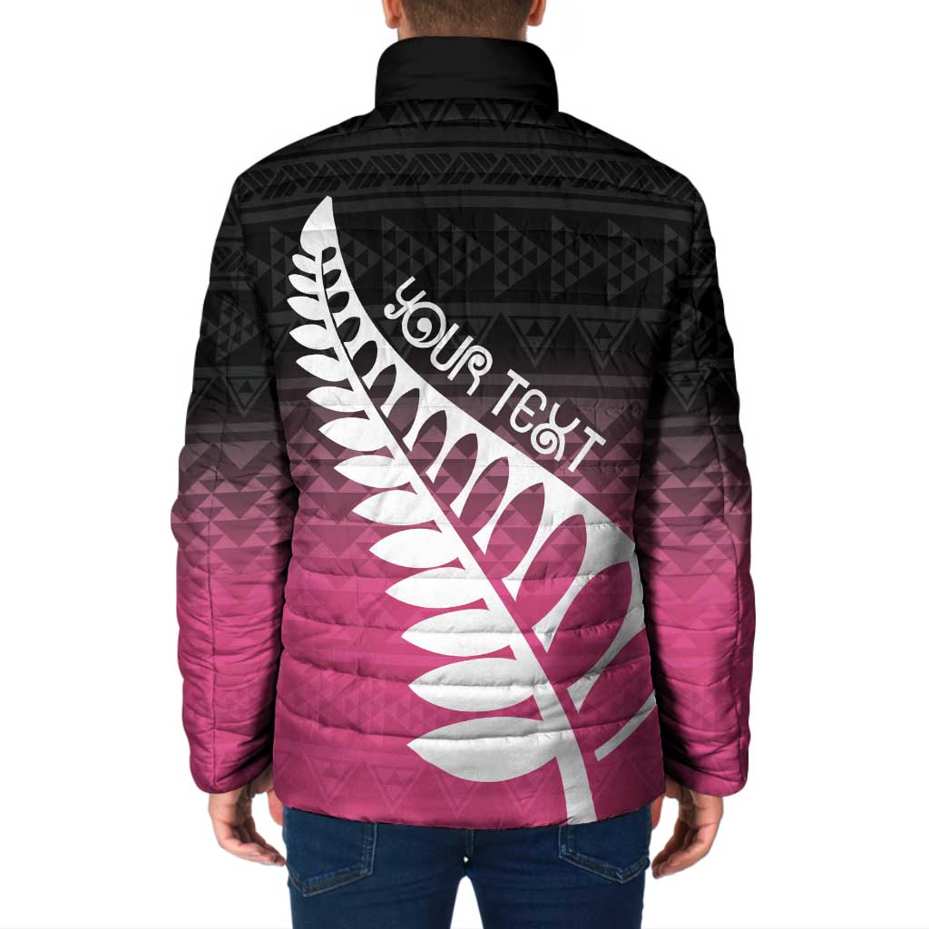 Pink Silver Fern Spirit Taniko Tukutuku Personalised Padded Jacket - Polynesian Pride