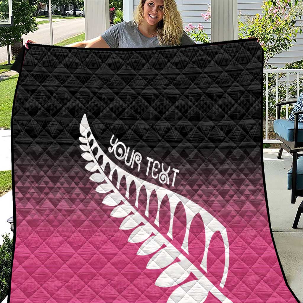 Pink Silver Fern Spirit Taniko Tukutuku Personalised Quilt