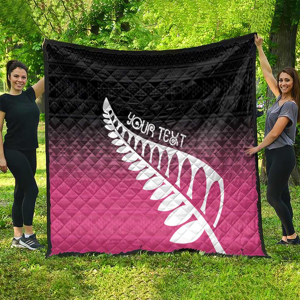 Pink Silver Fern Spirit Taniko Tukutuku Personalised Quilt