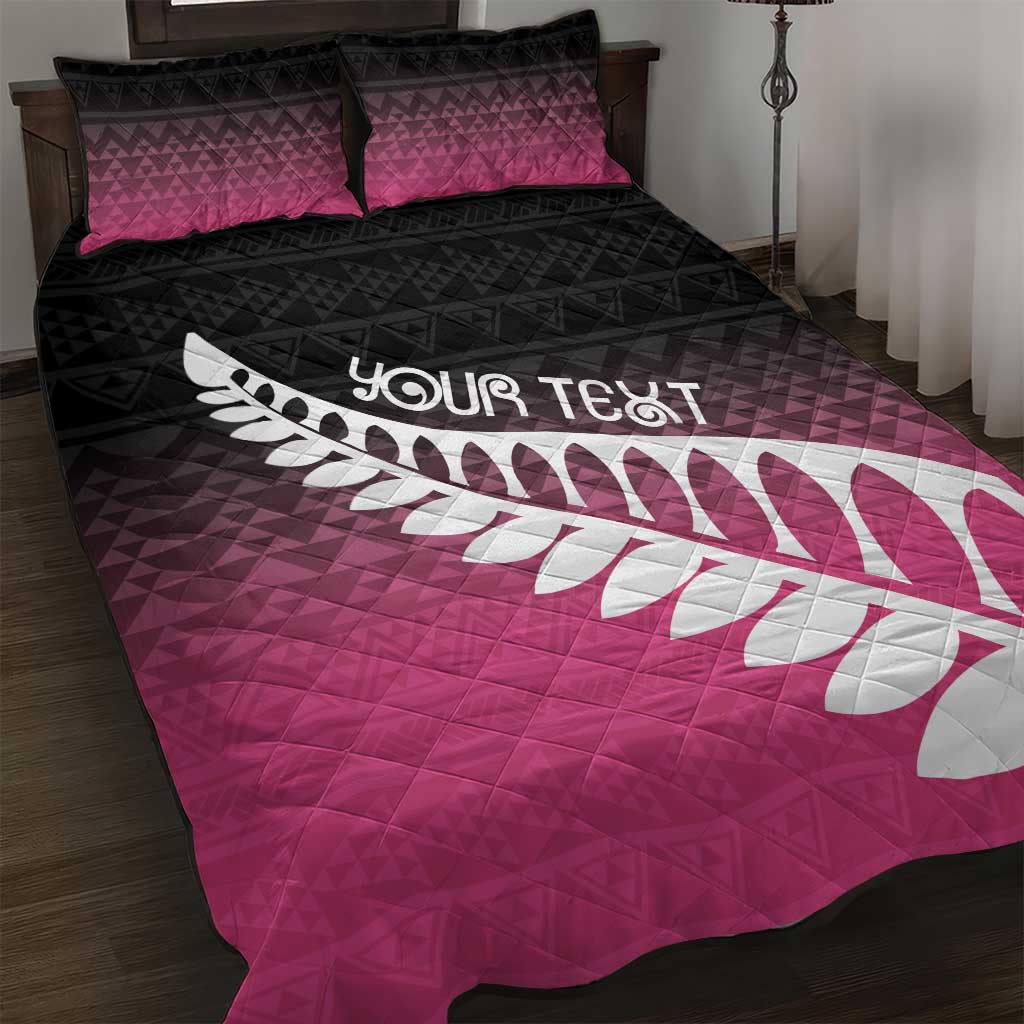 Pink Silver Fern Spirit Taniko Tukutuku Personalised Quilt Bed Set LT9 Pink - Polynesian Pride