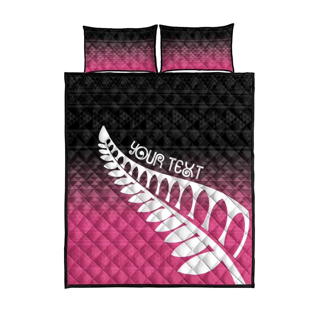 Pink Silver Fern Spirit Taniko Tukutuku Personalised Quilt Bed Set LT9 - Polynesian Pride