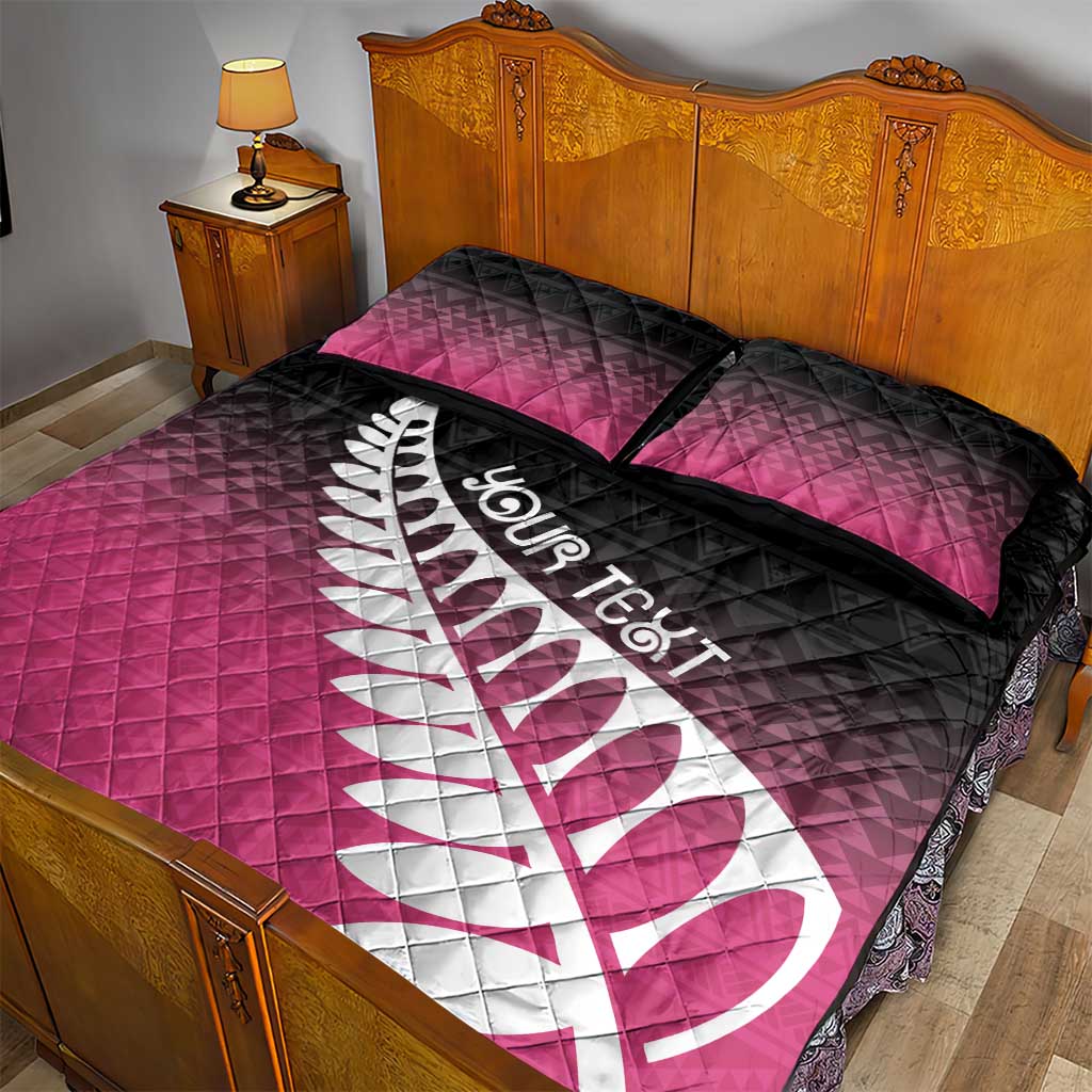 Pink Silver Fern Spirit Taniko Tukutuku Personalised Quilt Bed Set LT9 - Polynesian Pride