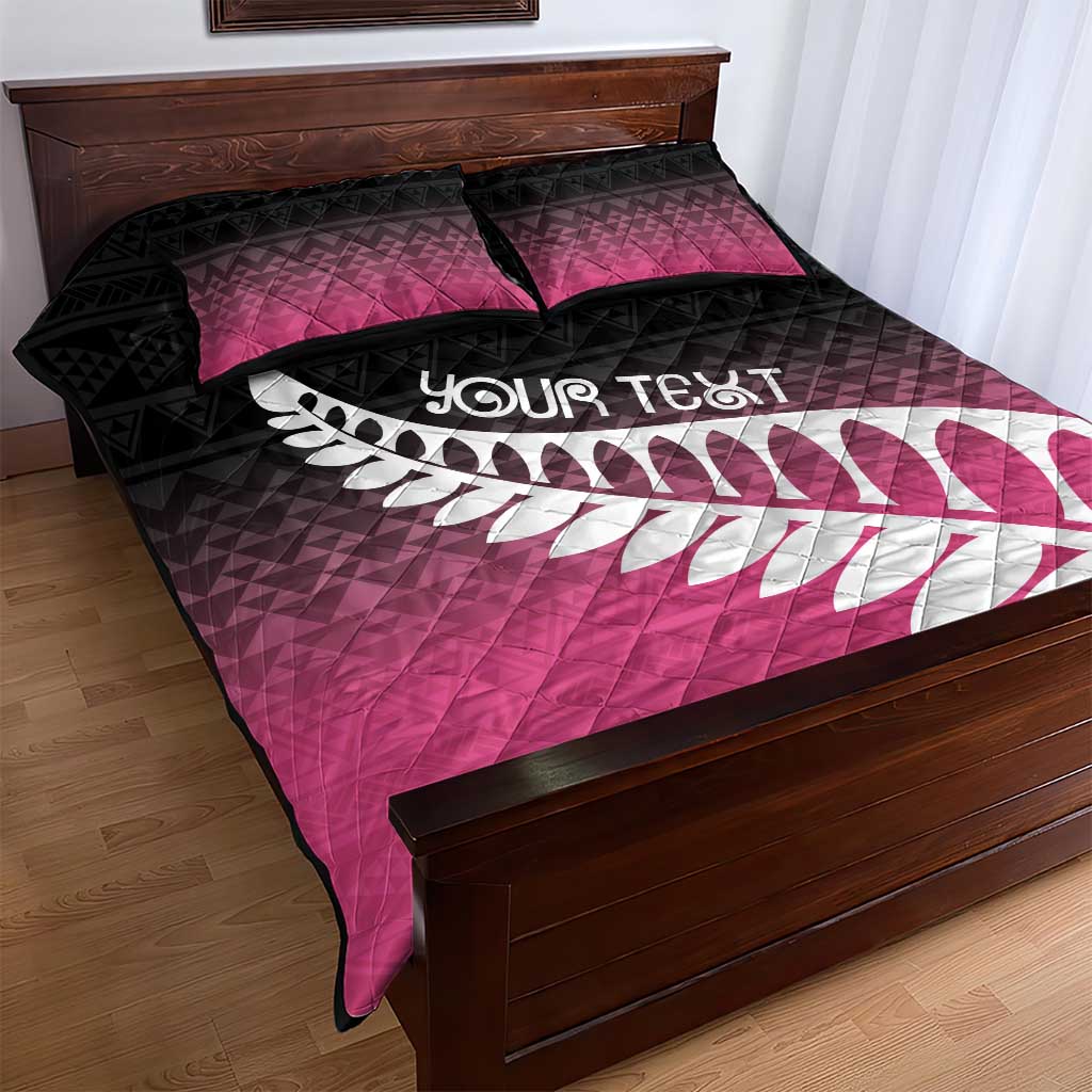 Pink Silver Fern Spirit Taniko Tukutuku Personalised Quilt Bed Set LT9 - Polynesian Pride