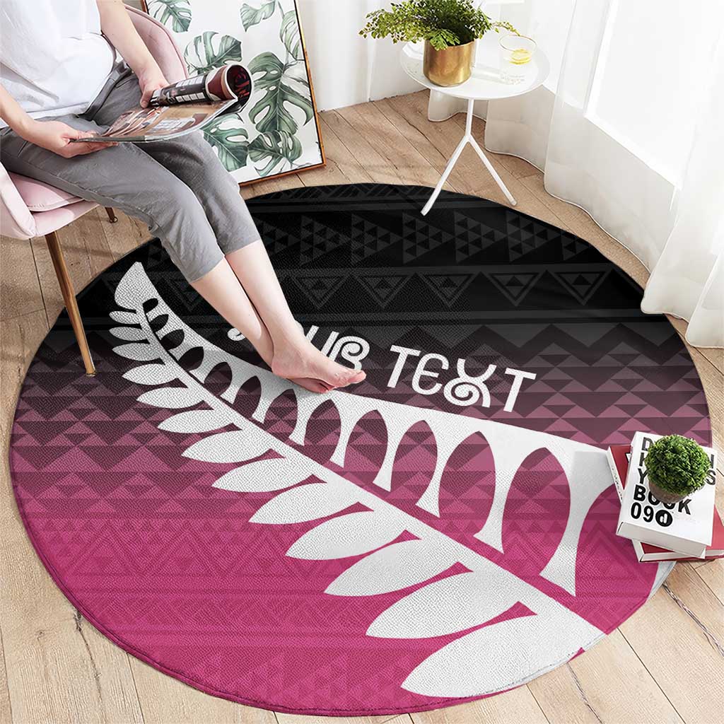 Pink Silver Fern Spirit Taniko Tukutuku Personalised Round Carpet LT9 - Polynesian Pride