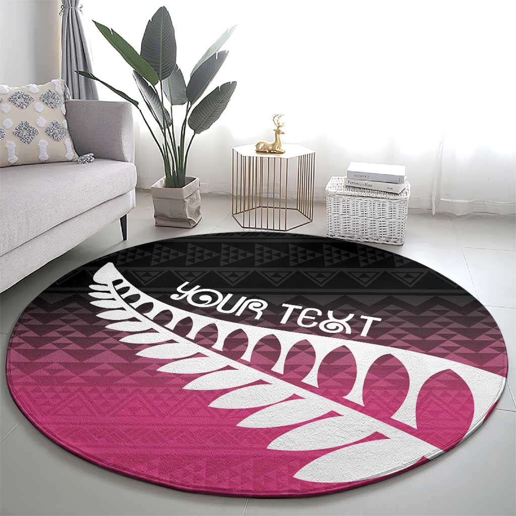 Pink Silver Fern Spirit Taniko Tukutuku Personalised Round Carpet LT9 - Polynesian Pride