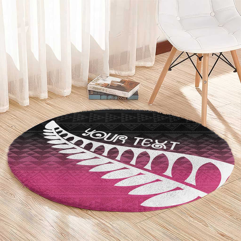 Pink Silver Fern Spirit Taniko Tukutuku Personalised Round Carpet LT9 - Polynesian Pride