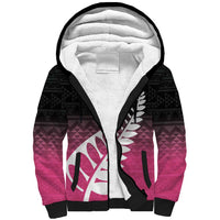 Pink Silver Fern Spirit Taniko Tukutuku Personalised Sherpa Hoodie LT9 Unisex Pink - Polynesian Pride