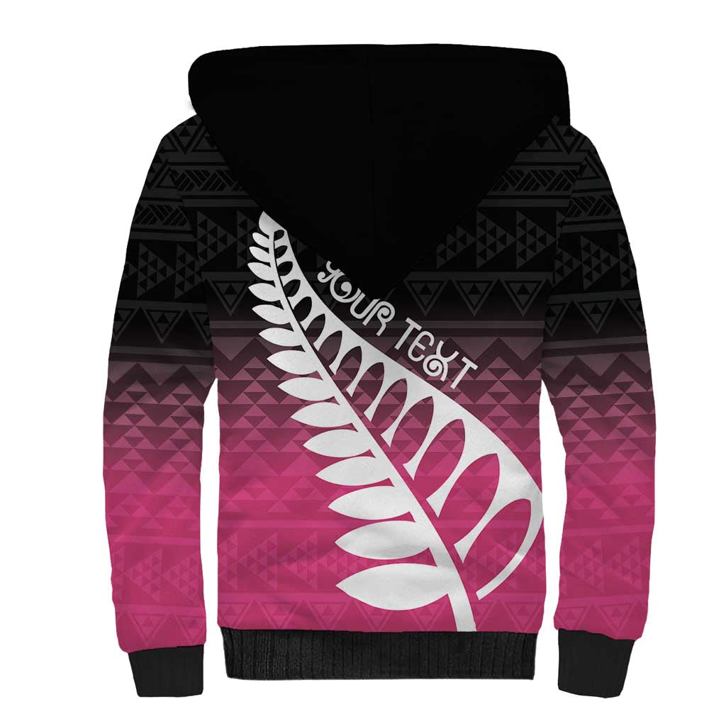 Pink Silver Fern Spirit Taniko Tukutuku Personalised Sherpa Hoodie LT9 - Polynesian Pride