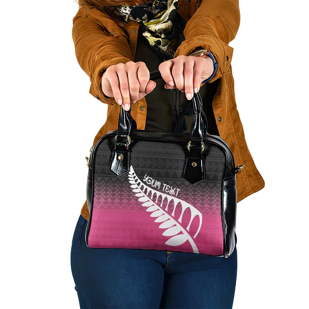Pink Silver Fern Spirit Taniko Tukutuku Personalised Shoulder Handbag