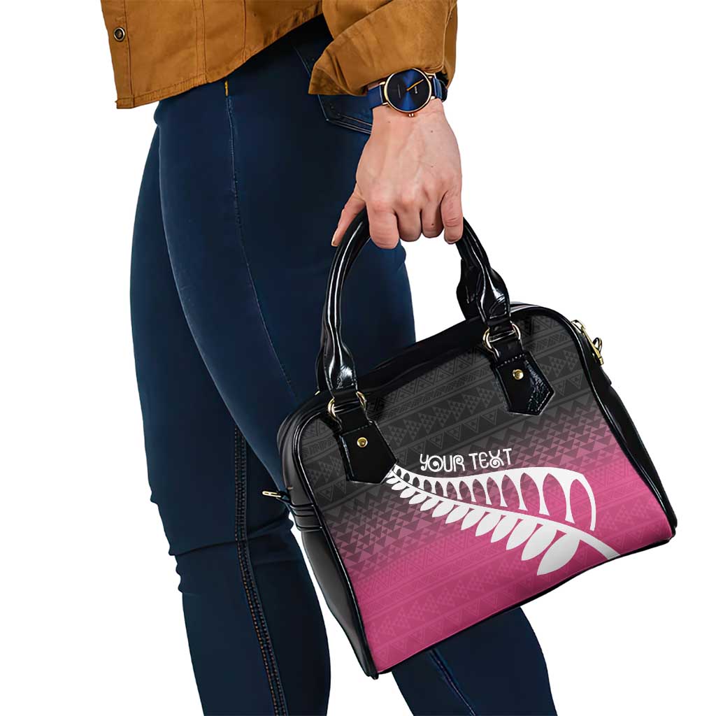 Pink Silver Fern Spirit Taniko Tukutuku Personalised Shoulder Handbag