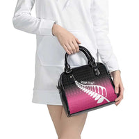 Pink Silver Fern Spirit Taniko Tukutuku Personalised Shoulder Handbag