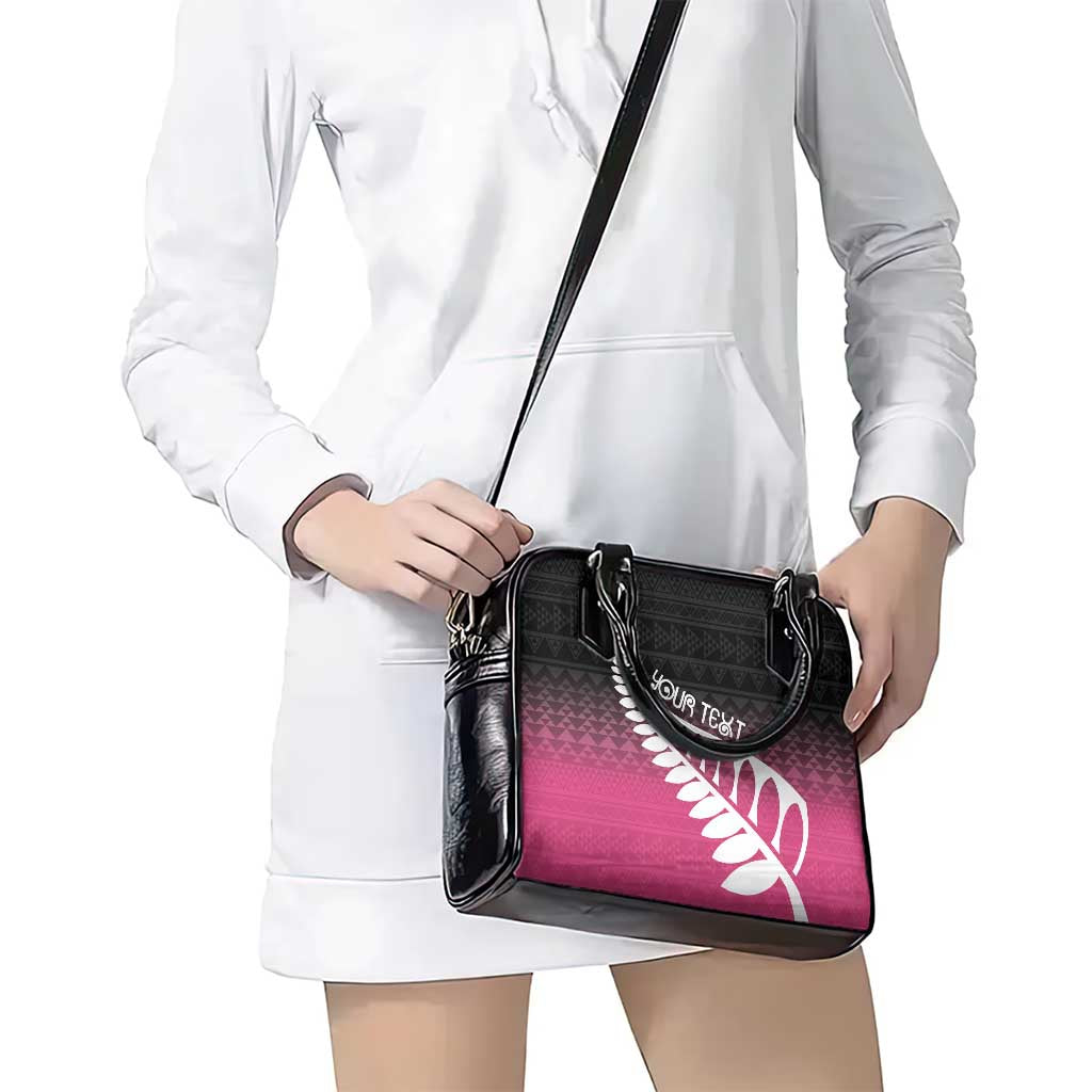 Pink Silver Fern Spirit Taniko Tukutuku Personalised Shoulder Handbag