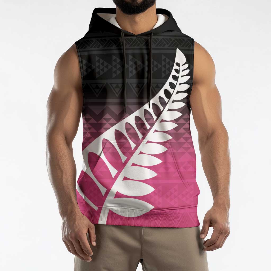 Pink Silver Fern Spirit Taniko Tukutuku Personalised Sleeveless Hoodie - Polynesian Pride