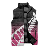 Pink Silver Fern Spirit Taniko Tukutuku Personalised Sleeveless Puffer Jacket - Polynesian Pride