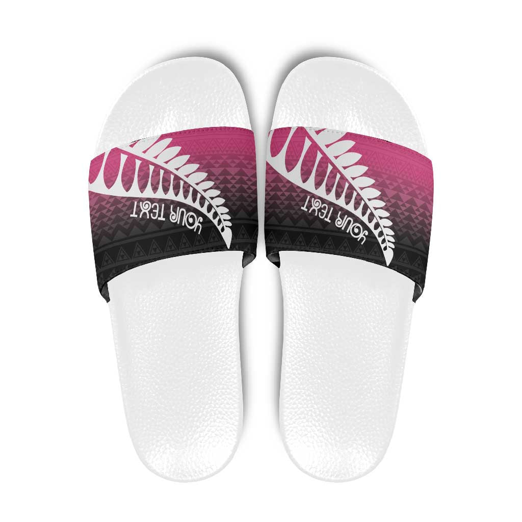 Pink Silver Fern Spirit Taniko Tukutuku Personalised Slide Sandals - Polynesian Pride