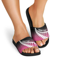 Pink Silver Fern Spirit Taniko Tukutuku Personalised Slide Sandals - Polynesian Pride