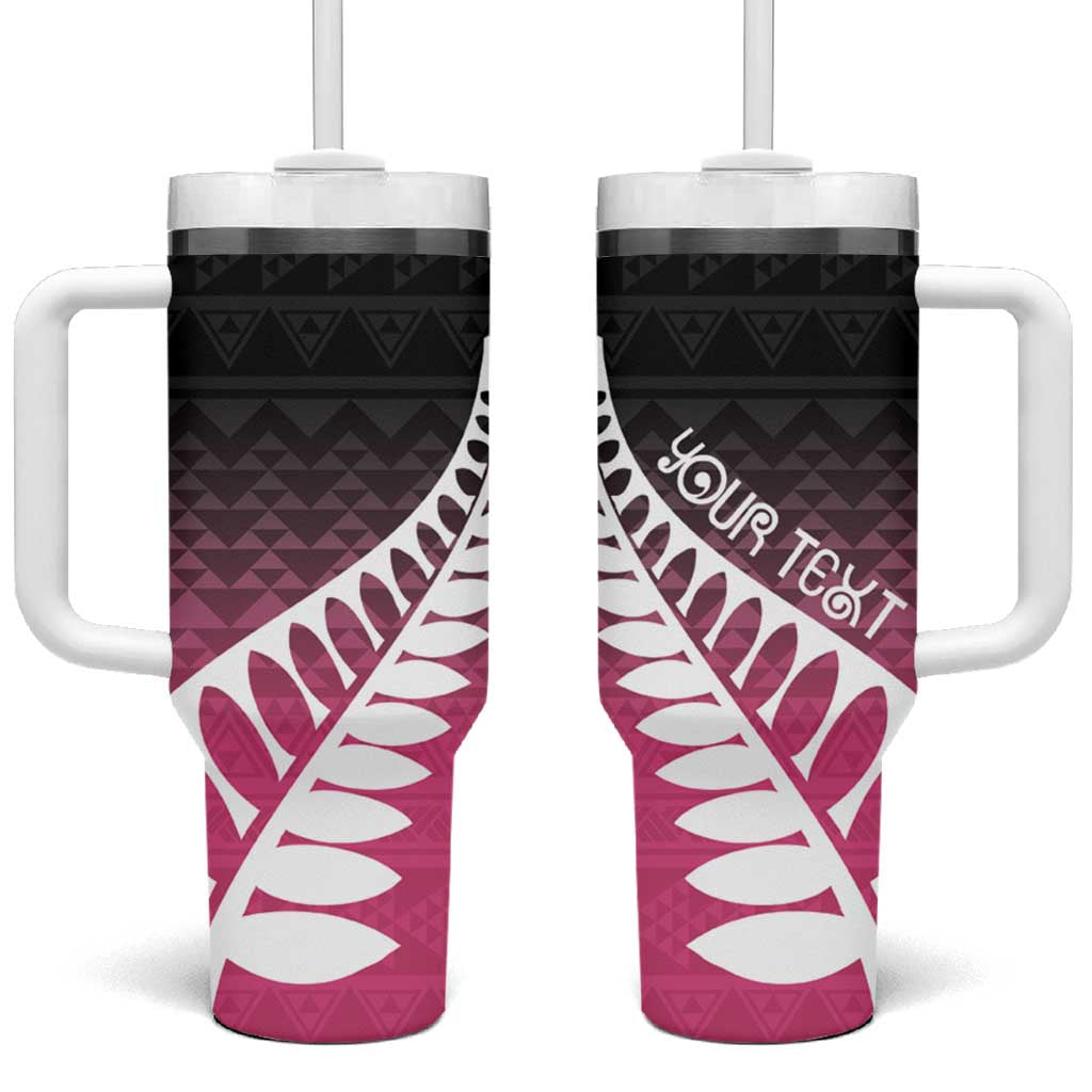 Pink Silver Fern Spirit Taniko Tukutuku Personalised Tumbler With Handle LT9 One Size: 40 oz Pink - Polynesian Pride