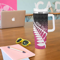 Pink Silver Fern Spirit Taniko Tukutuku Personalised Tumbler With Handle LT9 - Polynesian Pride