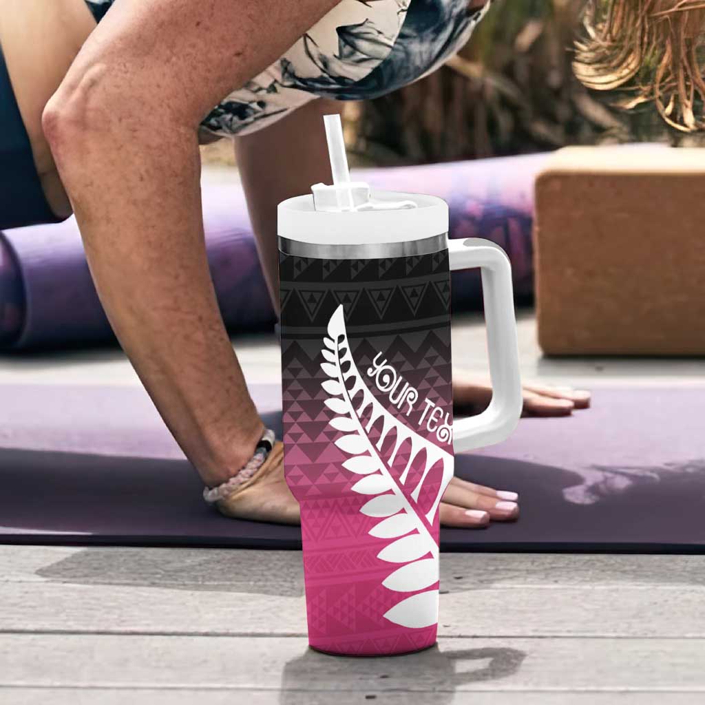 Pink Silver Fern Spirit Taniko Tukutuku Personalised Tumbler With Handle LT9 - Polynesian Pride