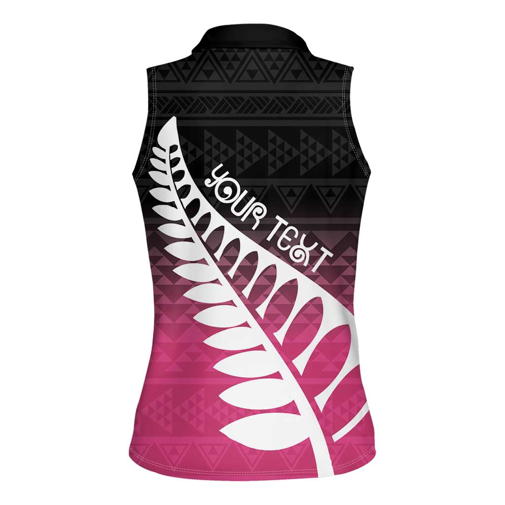 Pink Silver Fern Spirit Taniko Tukutuku Personalised Women Sleeveless Polo Shirt