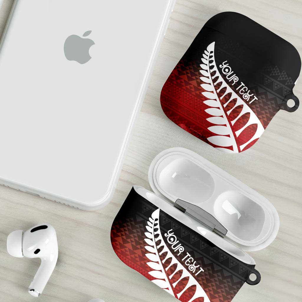 Red Silver Fern Spirit Taniko Tukutuku Personalised AirPods Case - Polynesian Pride