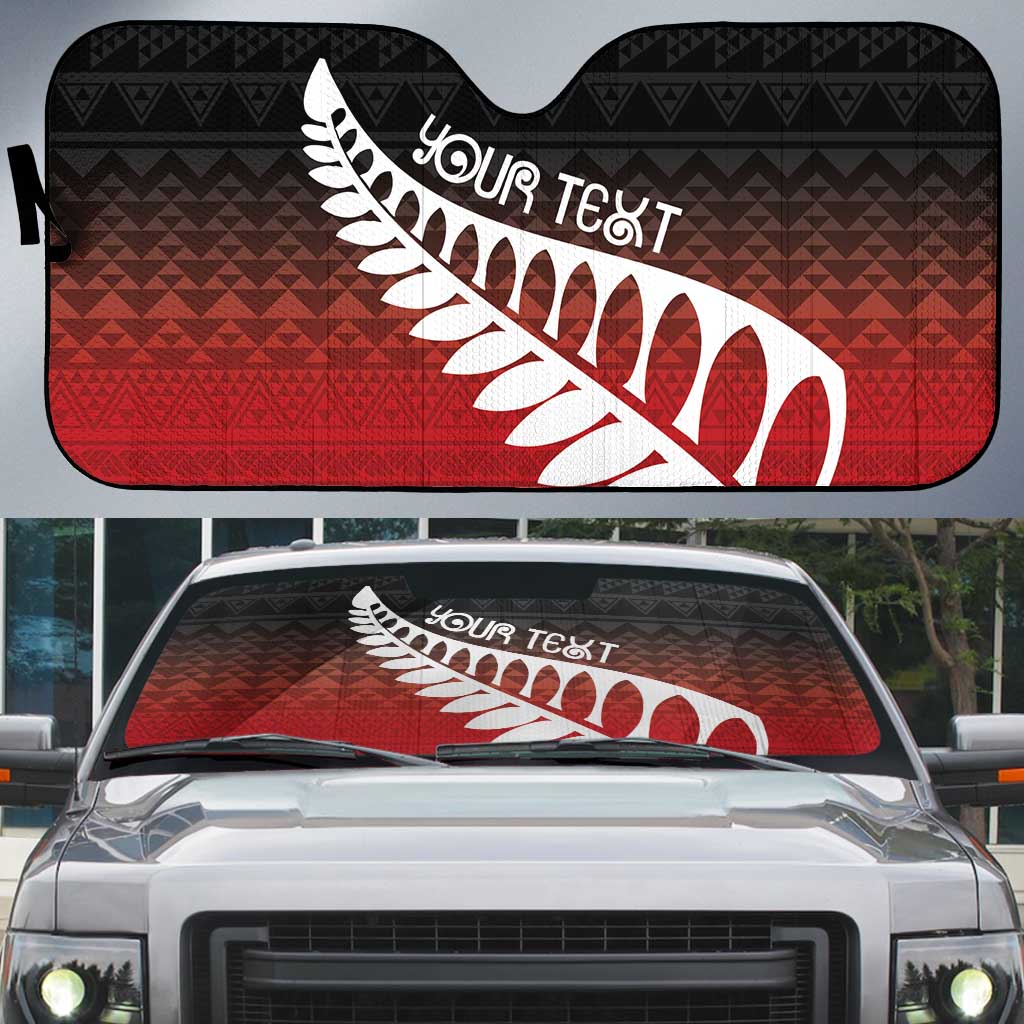 Red Silver Fern Spirit Taniko Tukutuku Personalised Auto Sun Shade - Polynesian Pride