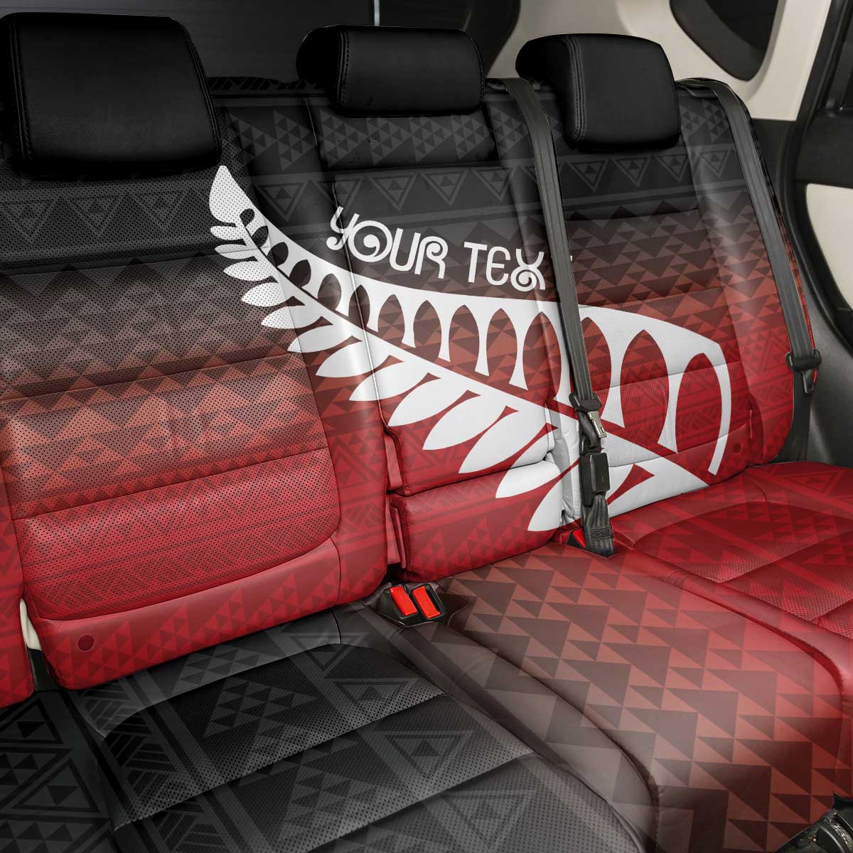 Red Silver Fern Spirit Taniko Tukutuku Personalised Back Car Seat Cover