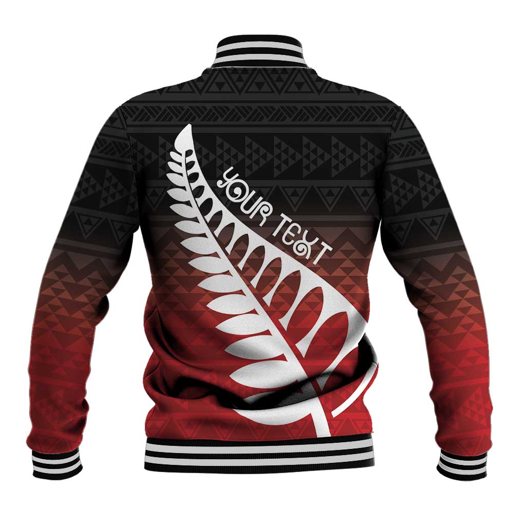 Red Silver Fern Spirit Taniko Tukutuku Personalised Baseball Jacket