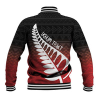 Red Silver Fern Spirit Taniko Tukutuku Personalised Baseball Jacket