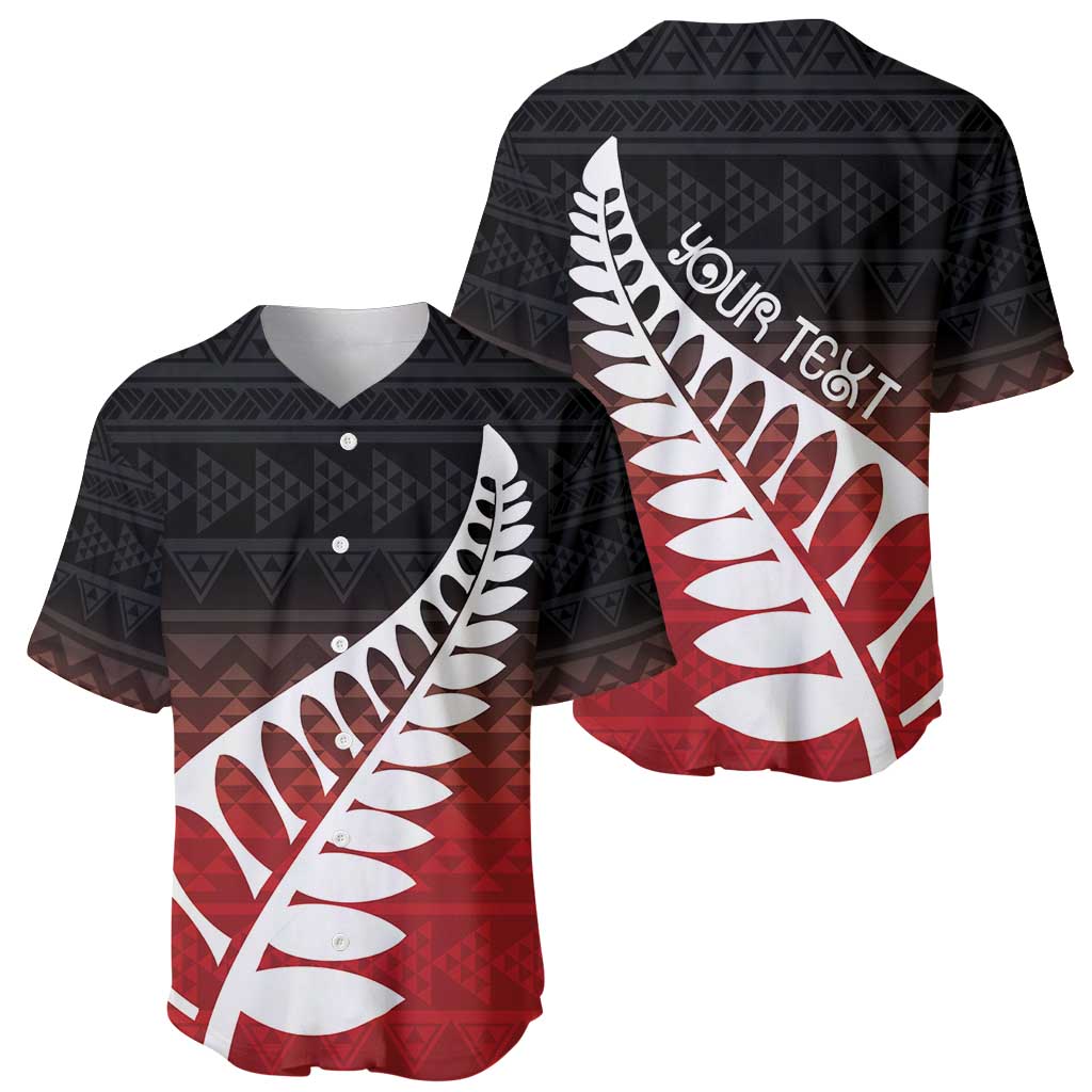 Red Silver Fern Spirit Taniko Tukutuku Personalised Baseball Jersey