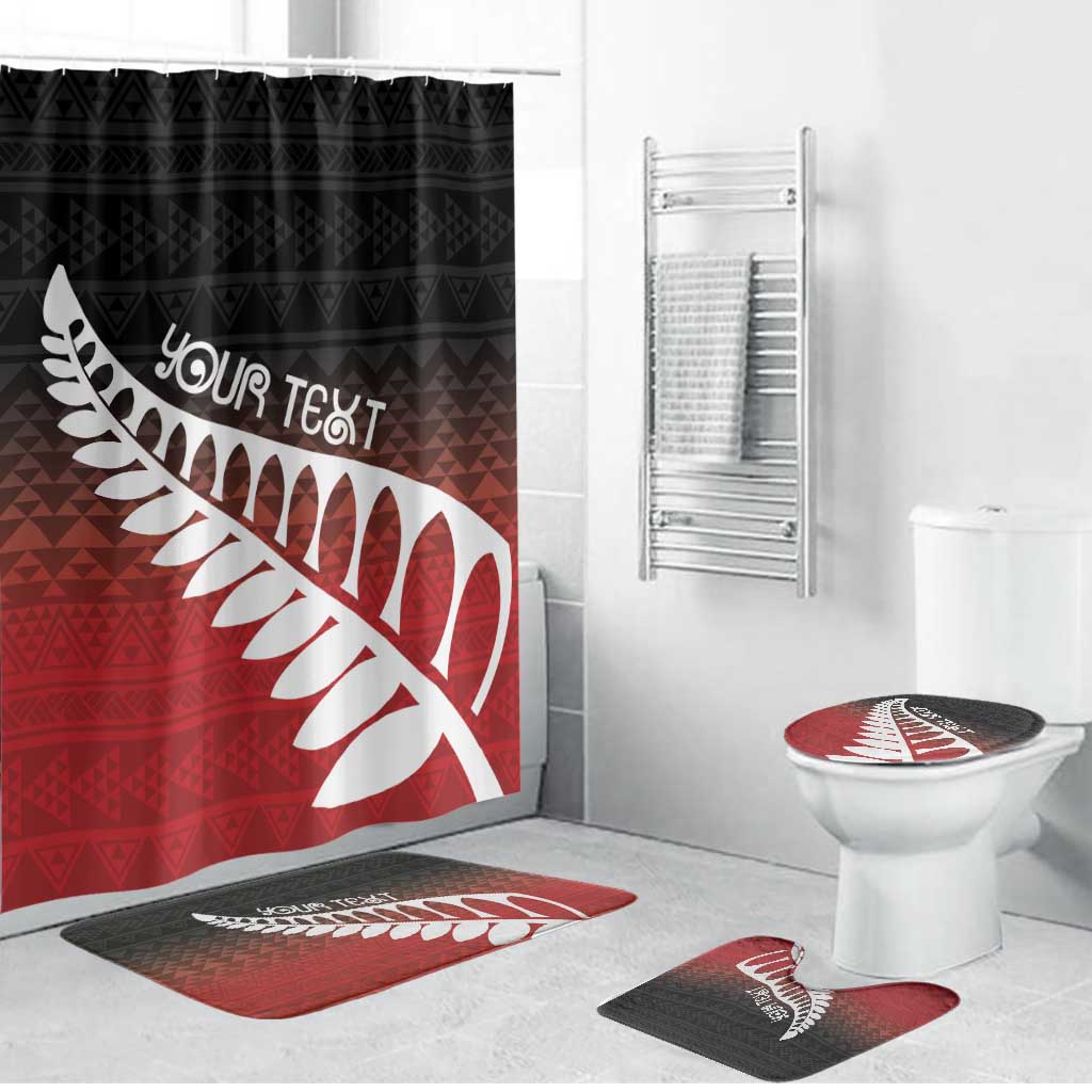 Red Silver Fern Spirit Taniko Tukutuku Personalised Bathroom Set - Polynesian Pride
