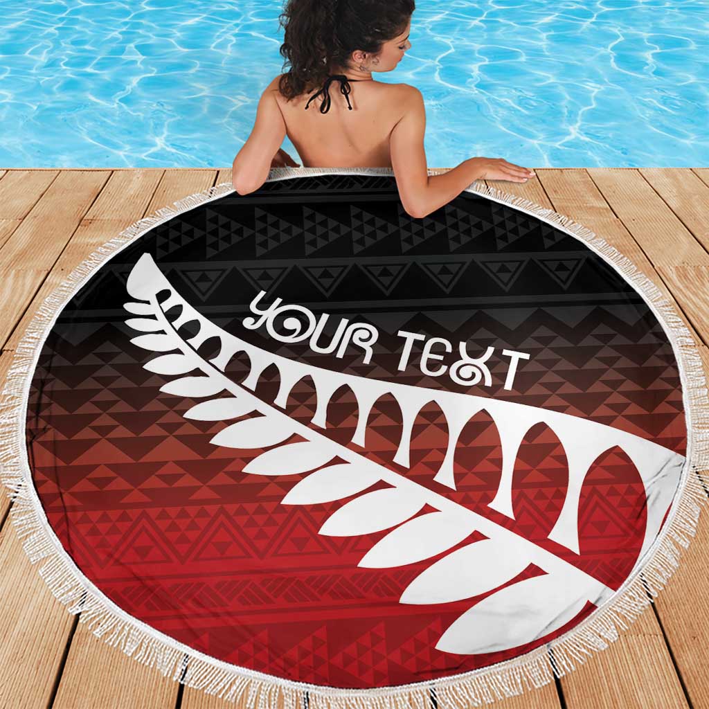 Red Silver Fern Spirit Taniko Tukutuku Personalised Beach Blanket LT9 - Polynesian Pride