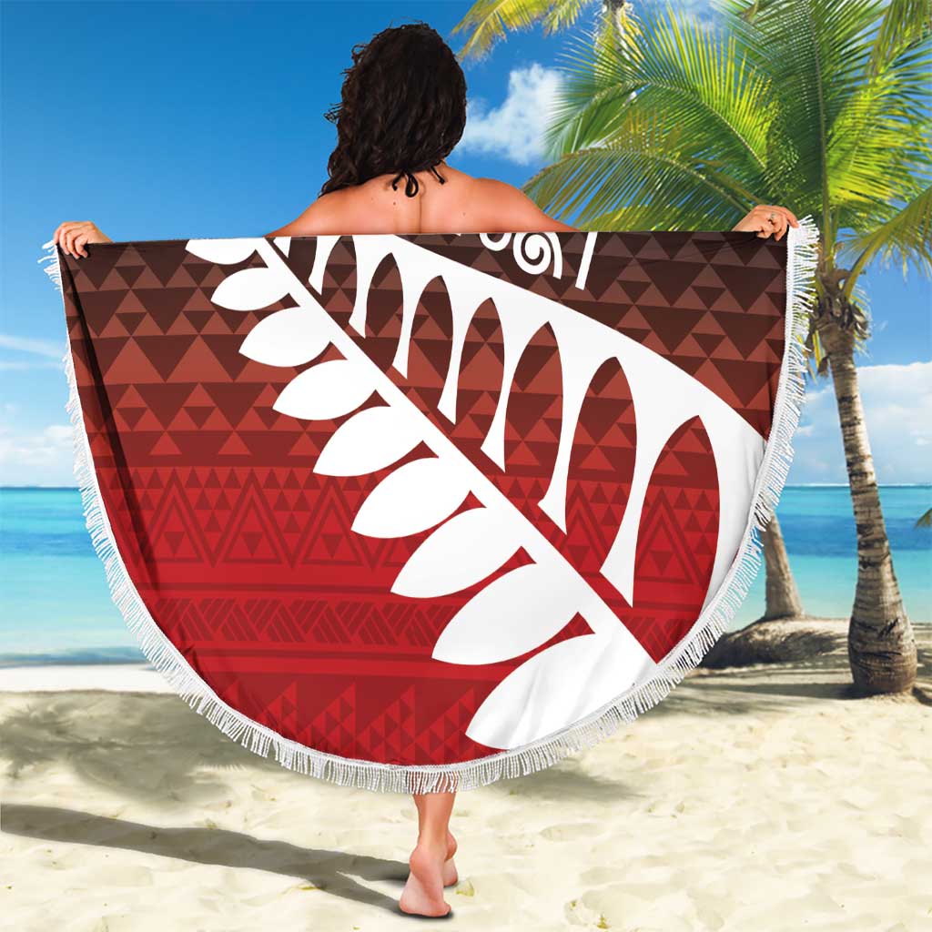 Red Silver Fern Spirit Taniko Tukutuku Personalised Beach Blanket LT9 - Polynesian Pride