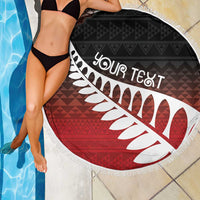 Red Silver Fern Spirit Taniko Tukutuku Personalised Beach Blanket LT9 - Polynesian Pride