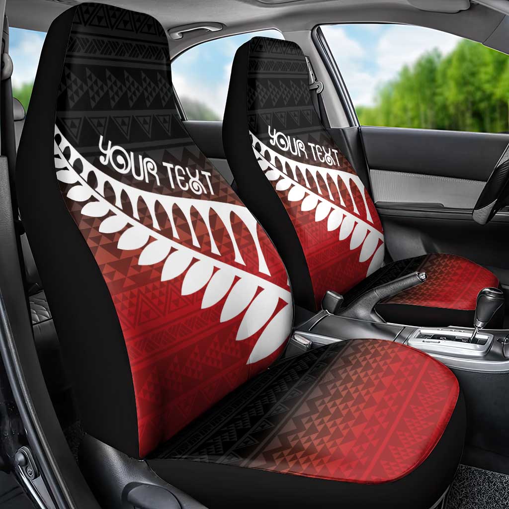 Red Silver Fern Spirit Taniko Tukutuku Personalised Car Seat Cover