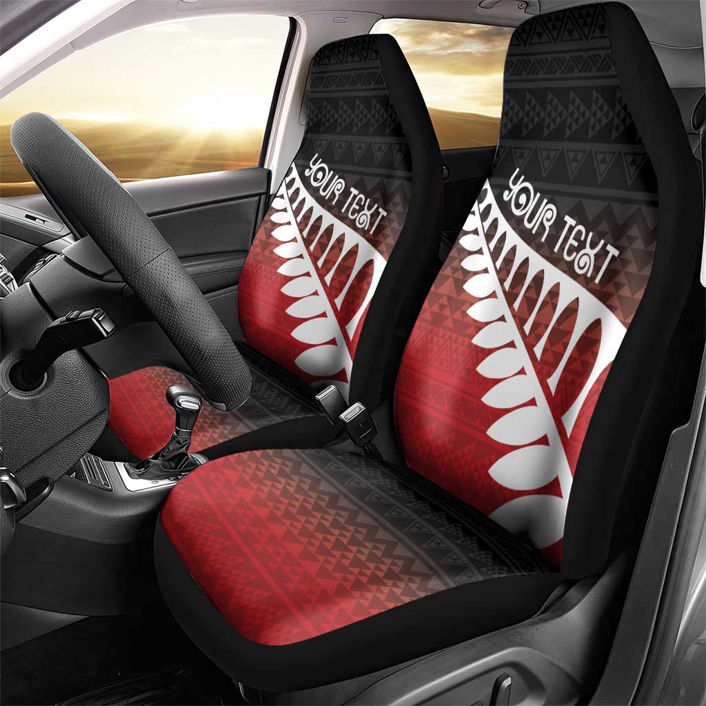 Red Silver Fern Spirit Taniko Tukutuku Personalised Car Seat Cover