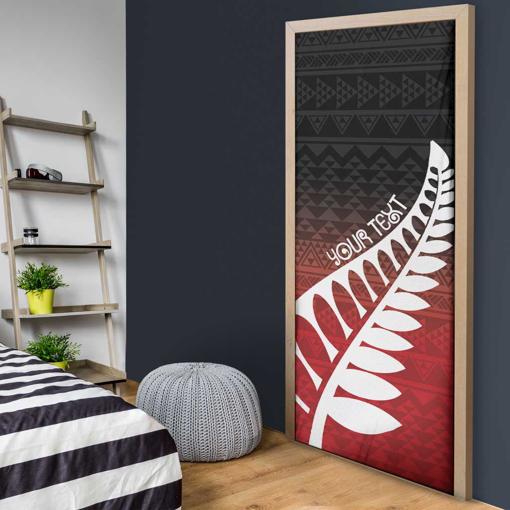 Red Silver Fern Spirit Taniko Tukutuku Personalised Door Cover - Polynesian Pride