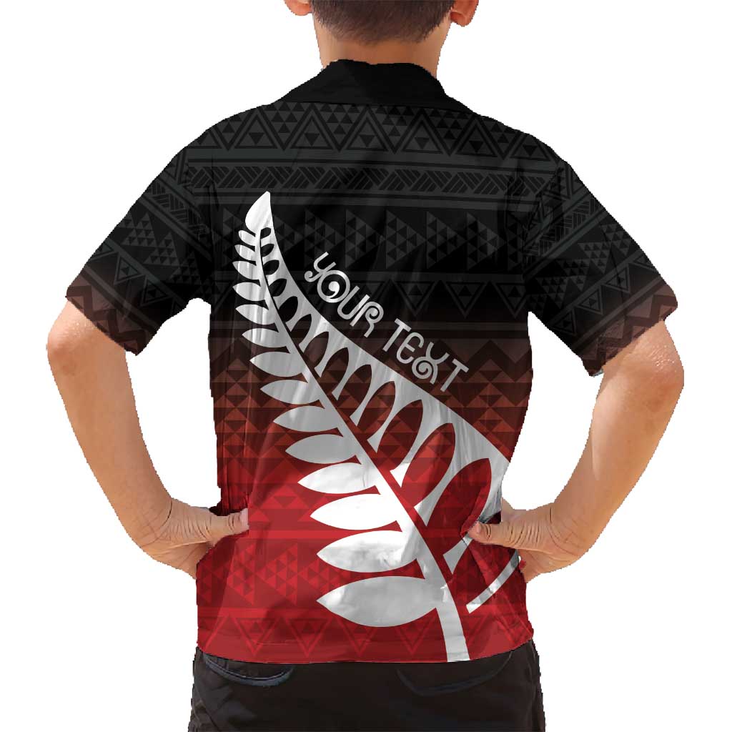 Red Silver Fern Spirit Taniko Tukutuku Personalised Family Matching Long Sleeve Bodycon Dress and Hawaiian Shirt