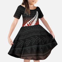 Red Silver Fern Spirit Taniko Tukutuku Personalised Family Matching Long Sleeve Bodycon Dress and Hawaiian Shirt