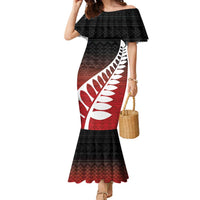 Red Silver Fern Spirit Taniko Tukutuku Personalised Family Matching Mermaid Dress and Hawaiian Shirt