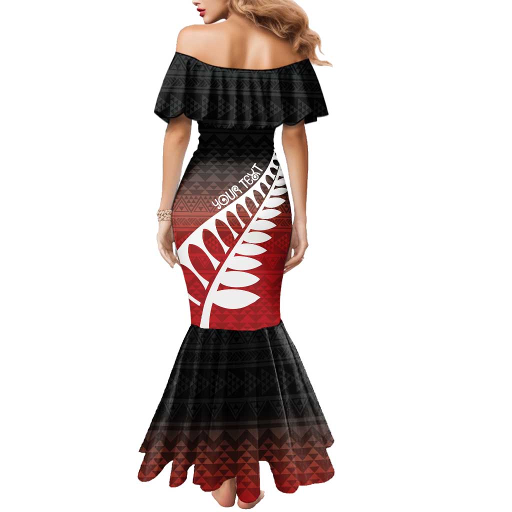 Red Silver Fern Spirit Taniko Tukutuku Personalised Family Matching Mermaid Dress and Hawaiian Shirt