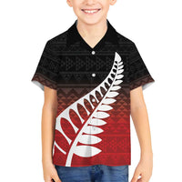 Red Silver Fern Spirit Taniko Tukutuku Personalised Family Matching Off Shoulder Maxi Dress and Hawaiian Shirt