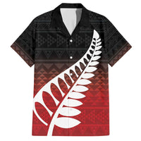 Red Silver Fern Spirit Taniko Tukutuku Personalised Family Matching Off Shoulder Short Dress and Hawaiian Shirt
