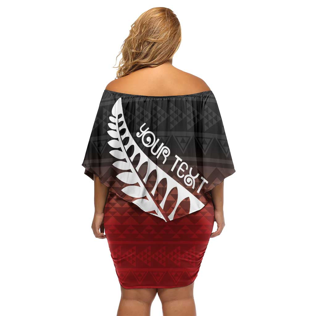 Red Silver Fern Spirit Taniko Tukutuku Personalised Family Matching Off Shoulder Short Dress and Hawaiian Shirt