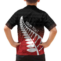 Red Silver Fern Spirit Taniko Tukutuku Personalised Family Matching Puletasi and Hawaiian Shirt
