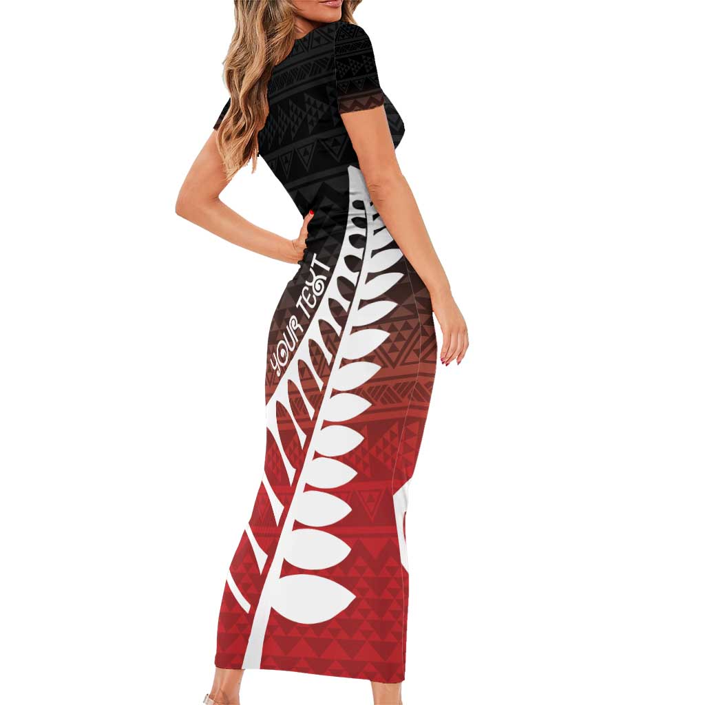 Red Silver Fern Spirit Taniko Tukutuku Personalised Family Matching Short Sleeve Bodycon Dress and Hawaiian Shirt