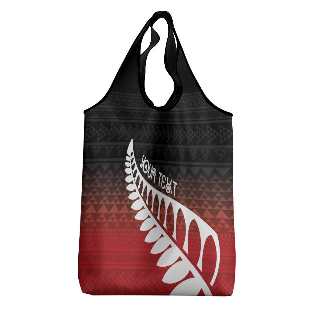 Red Silver Fern Spirit Taniko Tukutuku Personalised Grocery Bag