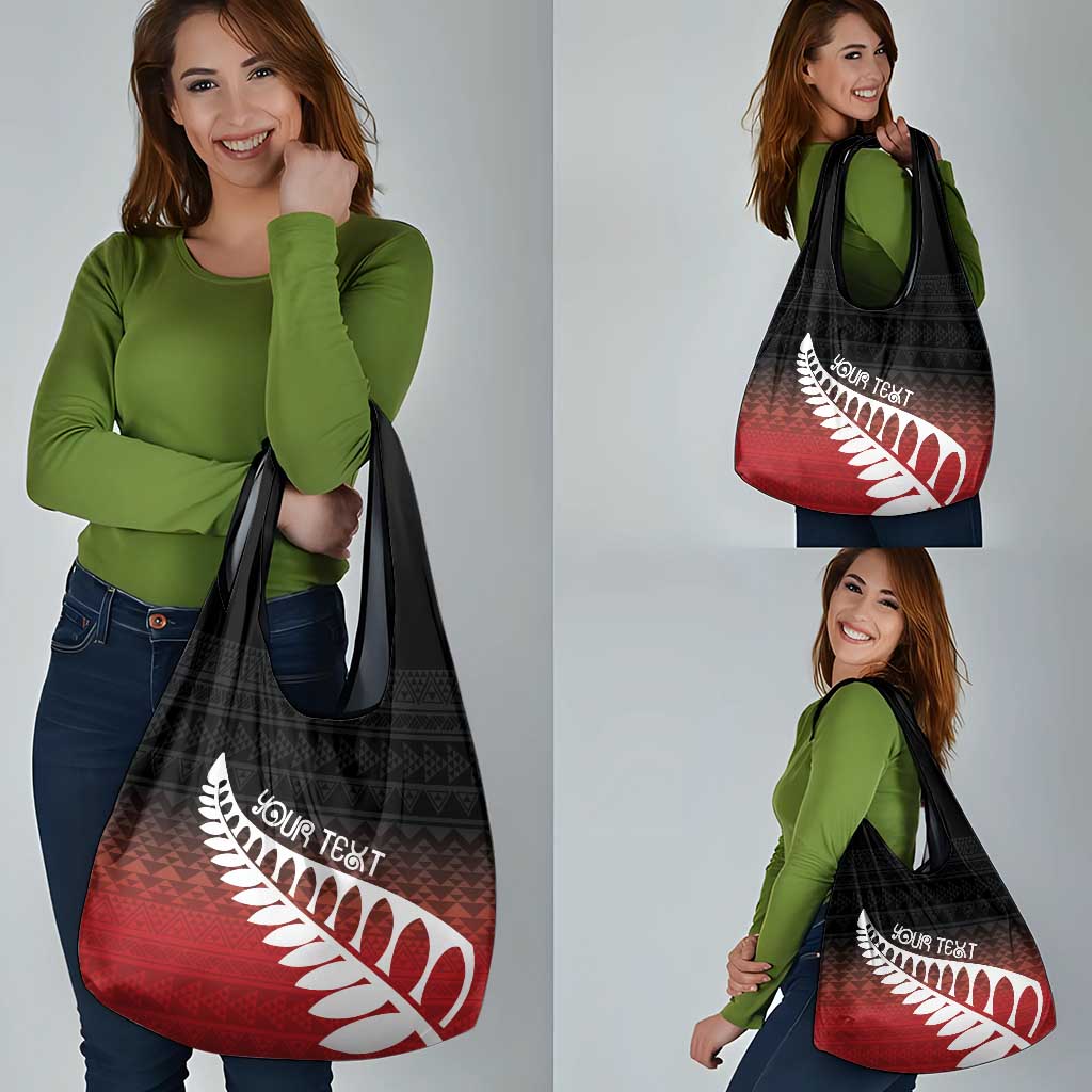 Red Silver Fern Spirit Taniko Tukutuku Personalised Grocery Bag