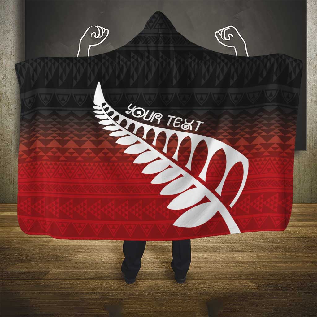 Red Silver Fern Spirit Taniko Tukutuku Personalised Hooded Blanket LT9 - Polynesian Pride